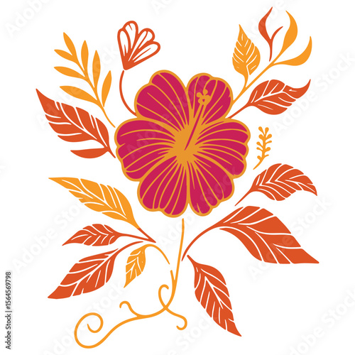 decorative floral and botanical artwork featuring cotton blossom and leafy stems in a stylish artistic form


