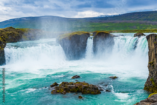 Vászonkép Beautiful panorama on waterfall Godafoss, Iceland
