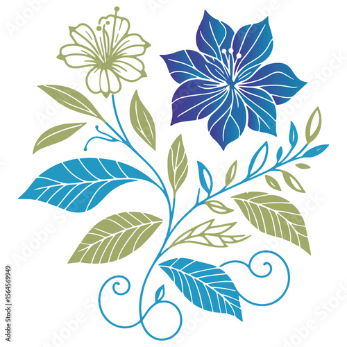 minimal flower sketch with garden leaf details in botanical hand painted style for fashion and textile decor

