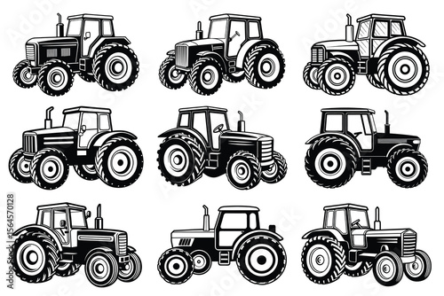 Collection of Vintage Tractor Illustrations 9 Unique Designs for Farming Projects