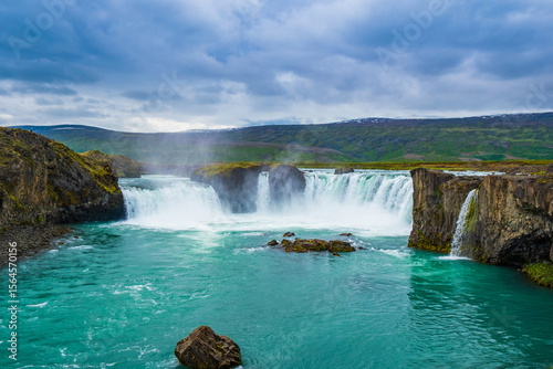Beautiful panorama on waterfall Godafoss, Iceland