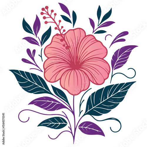 fine line cotton flower with hand painted leafy elements in elegant format for decor and soft fashion prints

