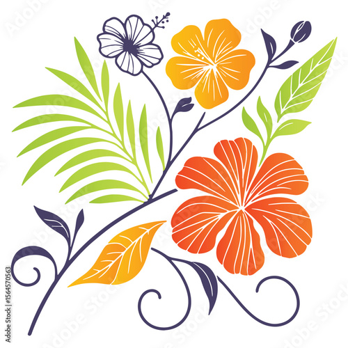 nature inspired cotton flower and leafy stem drawing in soft line art style for summer fashion accessories

