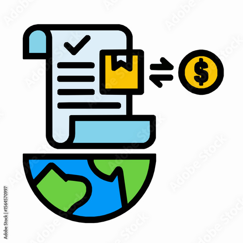 Global trade and logistics concept illustrated with invoice box money earth icon