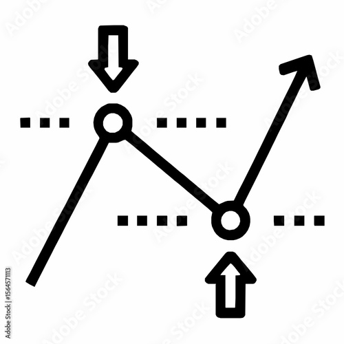 Financial stock market trend graph showing fluctuations and arrows indicating direction changes