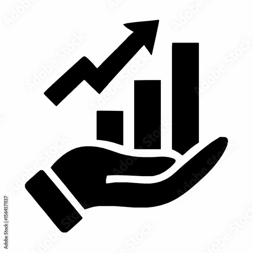 Hand supporting upward trending financial growth with business charts and increasing arrow