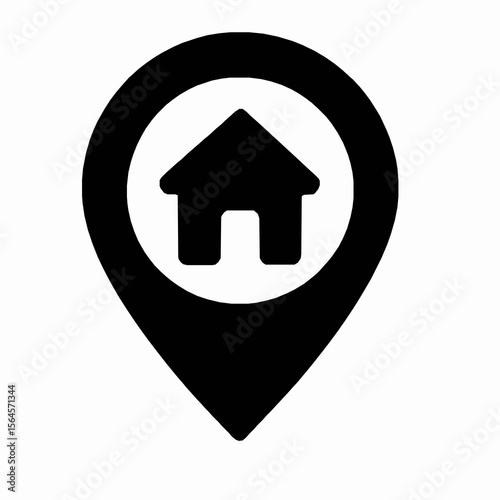 Black and white house location icon indicating home address or real estate property