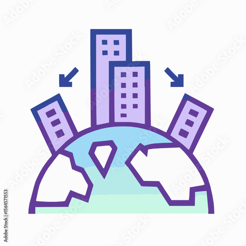Global impact illustration of skyscrapers on planet earth representing environmental concerns