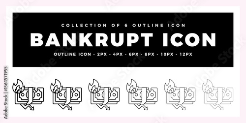 Pack of 6 Outline Vector bankrupt icon