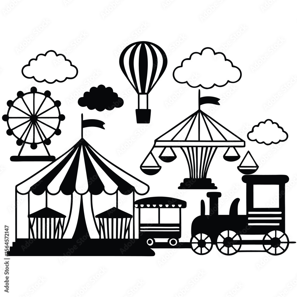 Naklejka premium Circus Related element icon set 