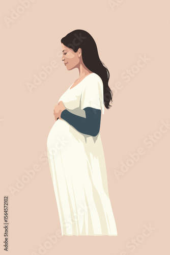 Stylized depiction of a maternal figure in warm tones, gracefully showcasing the beauty of pregnancy and motherhood.