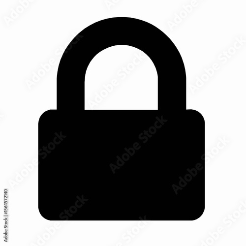 A simple black padlock silhouette on white background representing security and protection