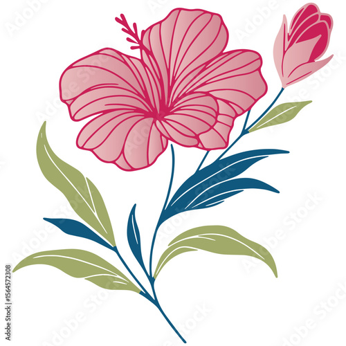 sketch of botanical blossom with stem and leaf drawn in fine modern style for fashion and home decoration


