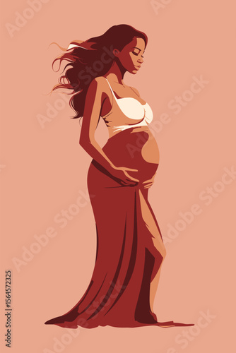 Stylized depiction of a maternal figure in warm tones, gracefully showcasing the beauty of pregnancy and motherhood.