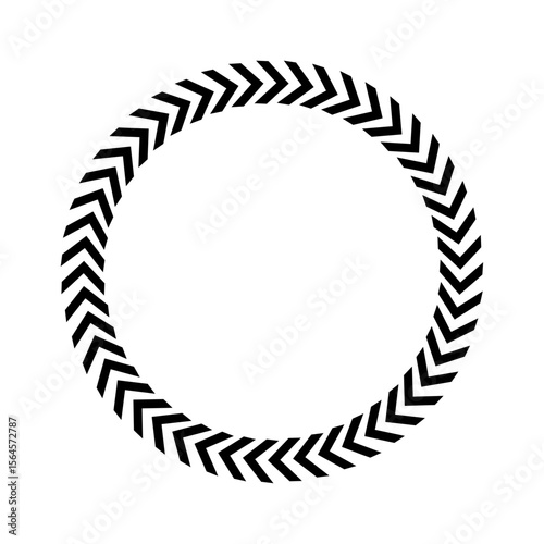 Circular chevron arrow loop, rotating ring of arrows in black, representing cycle, movement, or continuous flow