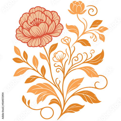 contemporary digital floral drawing with botanical theme and cotton bloom for soft decor and wedding items

