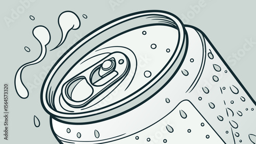 Illustration of a soda can with water droplets on its surface and a splash effect near the top