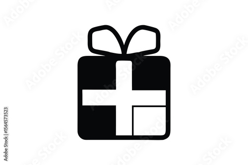 Modern minimalist black and white gift icon;  simple, elegant design;  perfect for websites, apps, and marketing materials; conveys celebration, generosity, and positive brand messaging; high-resoluti