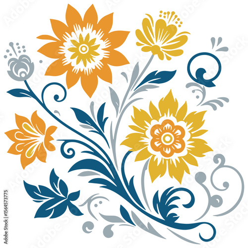 nature themed artwork of flowers and stem leaves in abstract sketch style for trendy interior applications

