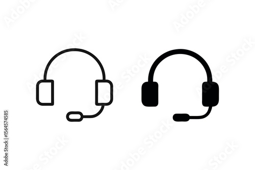 Headset Icons Two Variations Minimalist Design Customer Service Support Call Center Headphone Vectors Outline Filled Black Isolated