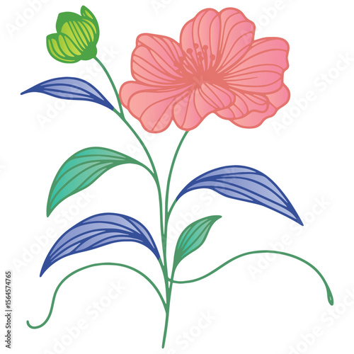 artistic cotton flower and sketched leaf artwork for botanical wall hangings and fabric-based projects

