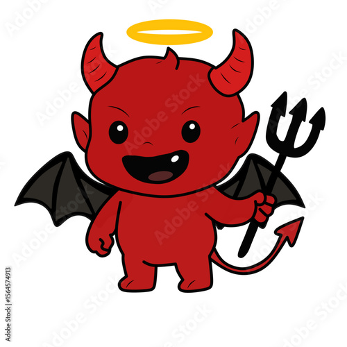 Cute Devil with Angel Halo Holding Trident – Funny Contradiction Character