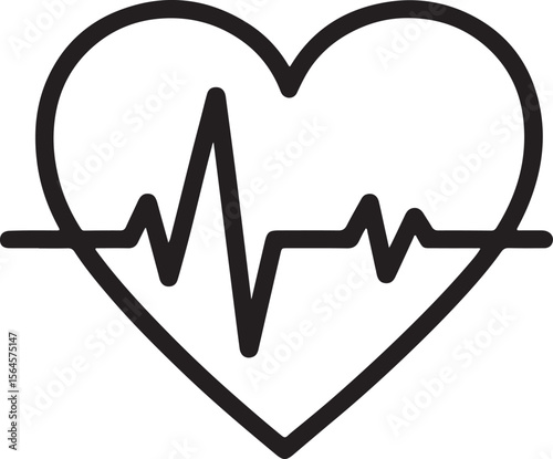 Black heart shape with electrocardiogram line art heartbeat pulse