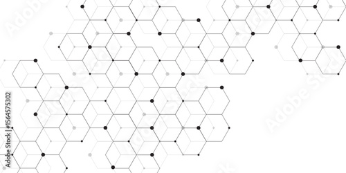 Molecular structure abstract tech background. Geometric white background. Vector banner design with hexagons. Science network pattern, connecting lines and dots Medical background, Vector illustration