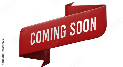 Red Curved Ribbon Banner Displays Coming Soon White Text On Black Background Isolated Transparent Background