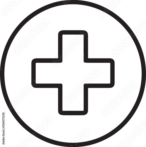 Black medical cross symbol within a circle health healthcare