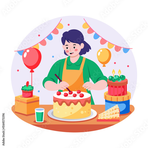 A flat style illustration showing cake decor