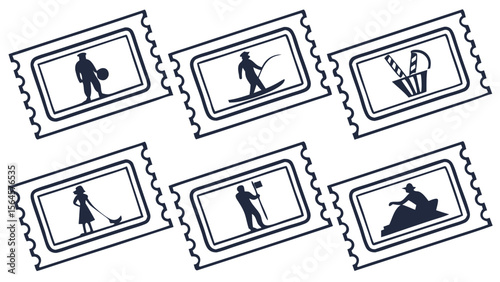 Silhouette Collection of Ticket Stub Shapes Isolated on Clean White Background for Event, Cinema, and Admission Vector Design