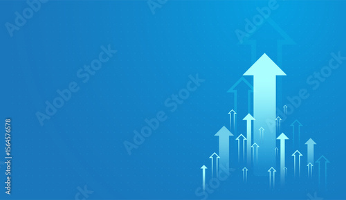 A Set of moving up arrows pointing upward togethers for growth trend on light blue background showing the business, finance, and stock market concepts vector