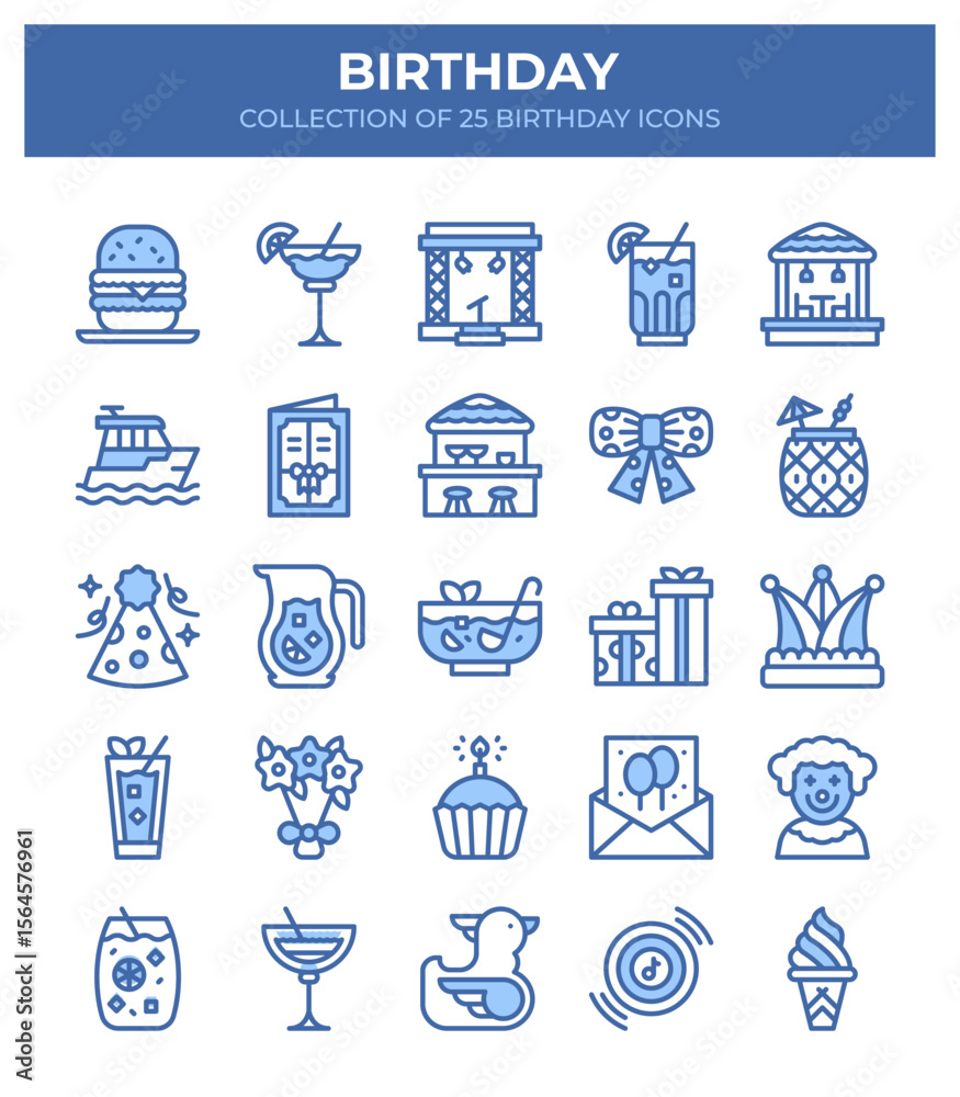 Naklejka premium Birthday Icons Collection. 25 Festive Party Symbols