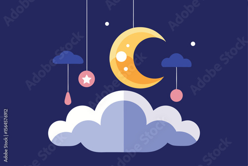 Sweet Dreams Celestial Mobile Illustration for Nursery Decor