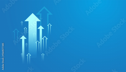 Collection of arrows pointing up trend on light blue background showing the business, finance, and stock market concepts. Arrows vector and illustration