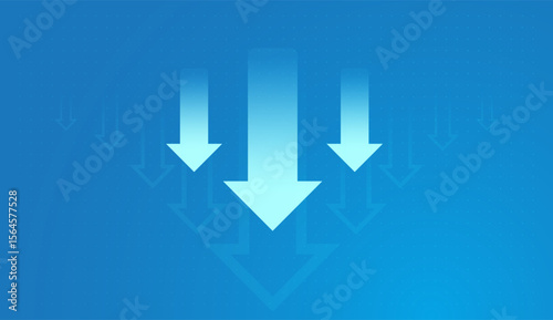 Falling down arrows for down trend on light blue background showing the business, finance, and stock market concepts vector illustration