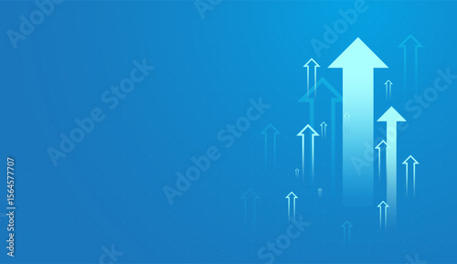 Group of arrows pointing up trend on light blue background showing the business, finance, and stock market concepts. vector and illustration
