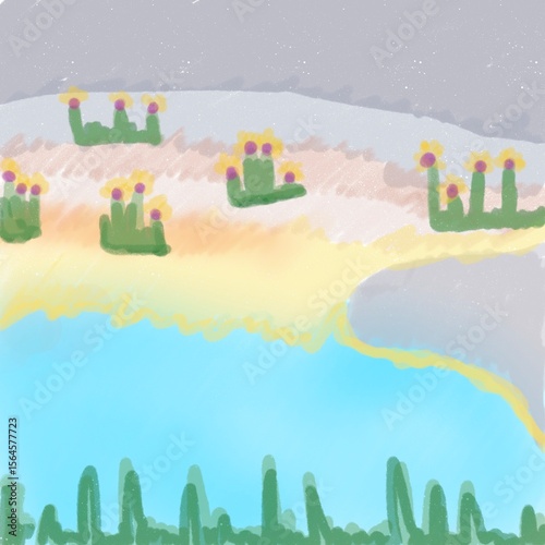 summer landscape with rainbow