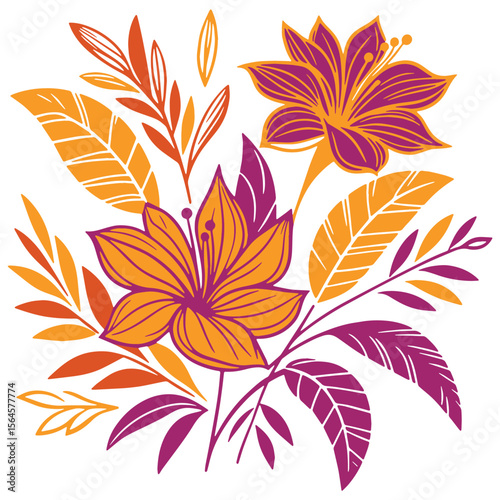 delicate botanical art of flowers and stems in fine line drawing style for minimal and modern textile design

