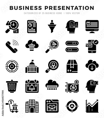 Collection of Business Presentation 25 Glyph Icons Pack.
