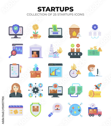 Startup Icons. A vibrant collection of 25 business startup icons