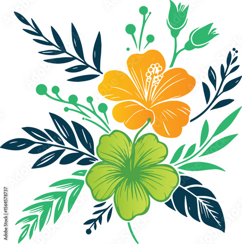 sketch style floral composition with botanical elements and cotton flower for elegant home and fashion design

