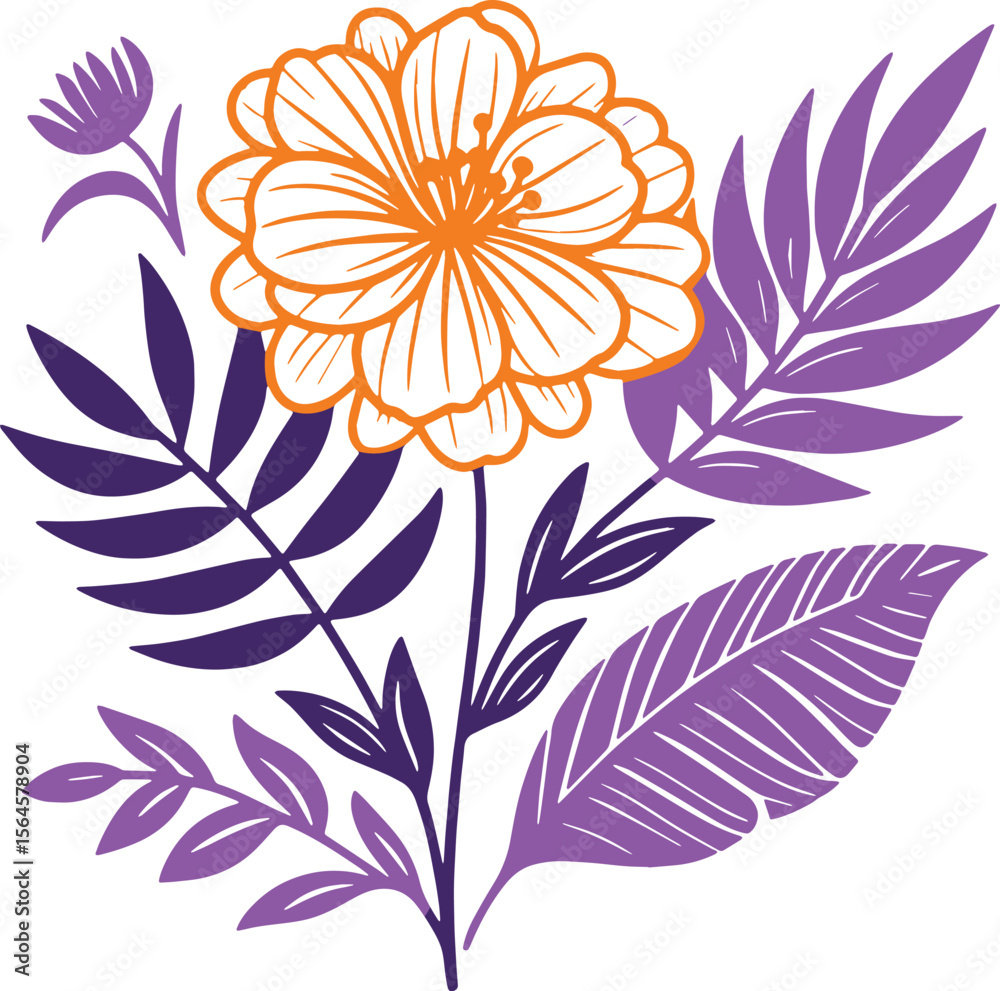 Fototapeta premium hand painted blossom artwork with detailed stem leaves and botanical charm for modern textile and decor