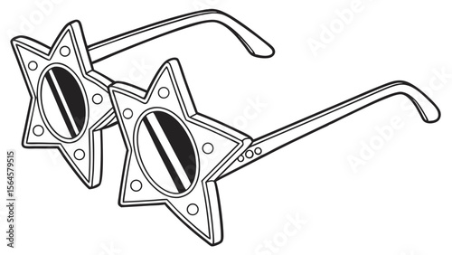 Illustration of star shaped sunglasses with dark lenses and round accents on a white background design