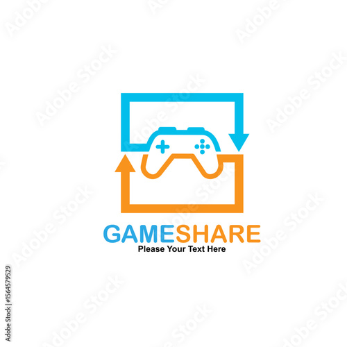 A modern logo design featuring a game controller with arrows symbolizing sharing and exchange.