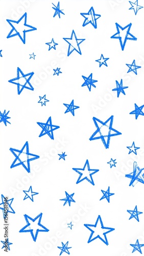 Blue Star Pattern on White Background Abstract Design with Doodle Style and Decorative Elements