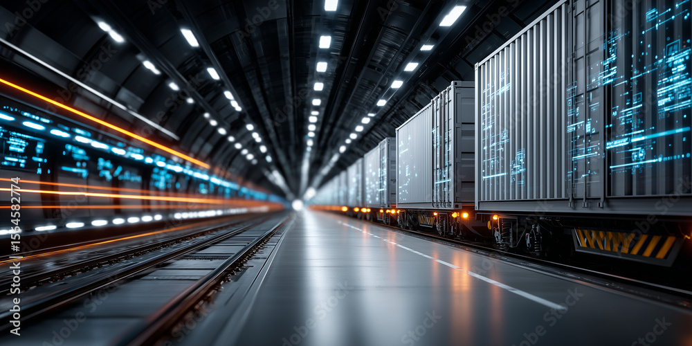 Fototapeta premium Enhancing supply chain resilience through digitization in modern transport systems futuristic tunnel environment