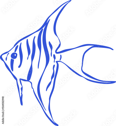 Angelfish Line Art Illustration, Minimalist Tropical Fish Vector on White