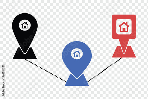 location pin icon symbol sign isolated on transparent background, map flat vector icons.  Position symbol.